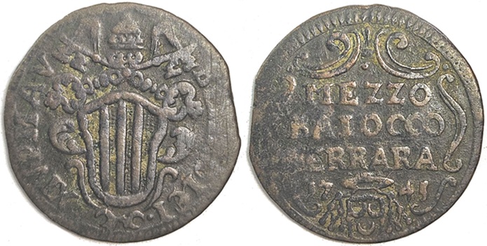 Benedict XIV 1746 Ferrara Half Baiocco